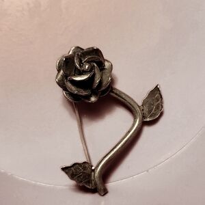 ROSE FLOWER STERLING SILVER BROOCH PIN  3-DIMENSIONAL HANDMADE SIGNED